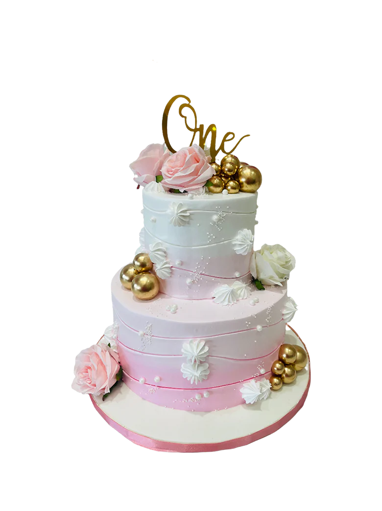 Pink & White First Birthday Cake