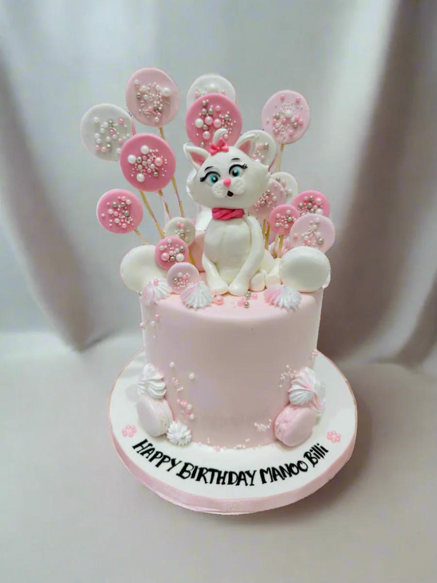 Pink & White Kitty Fondant Cake - Image 2