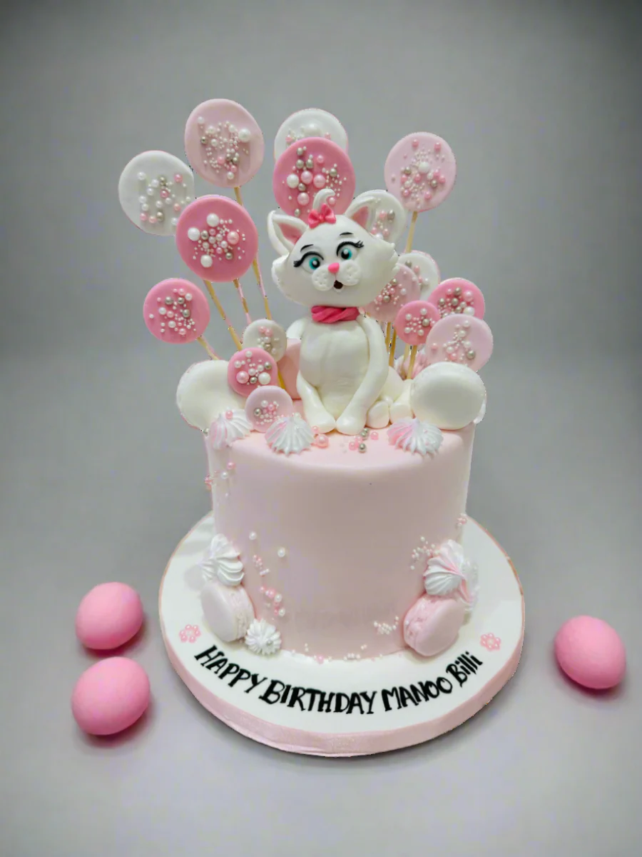 Pink & White Kitty Fondant Cake - Image 3