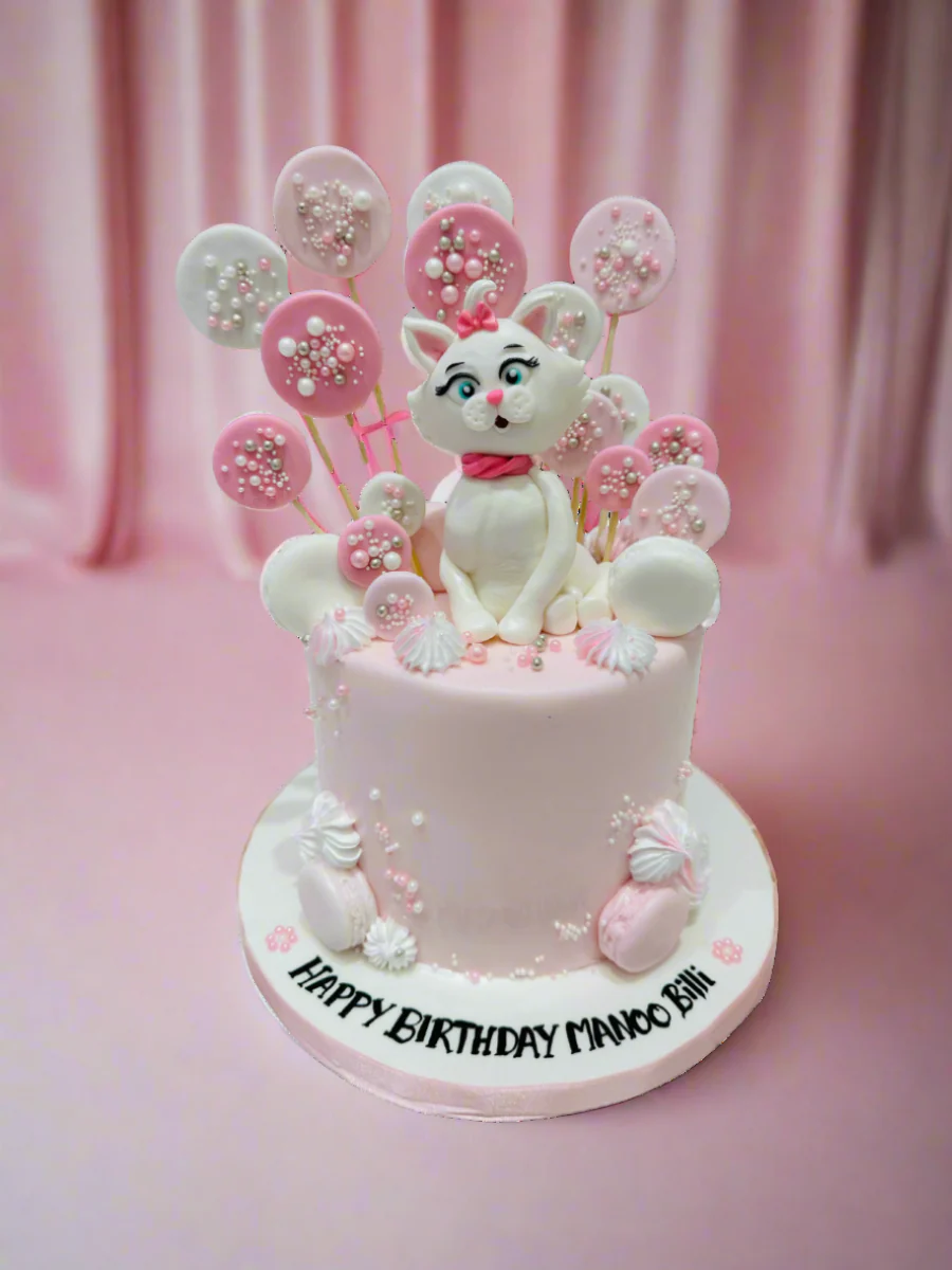 Pink & White Kitty Fondant Cake - Image 4