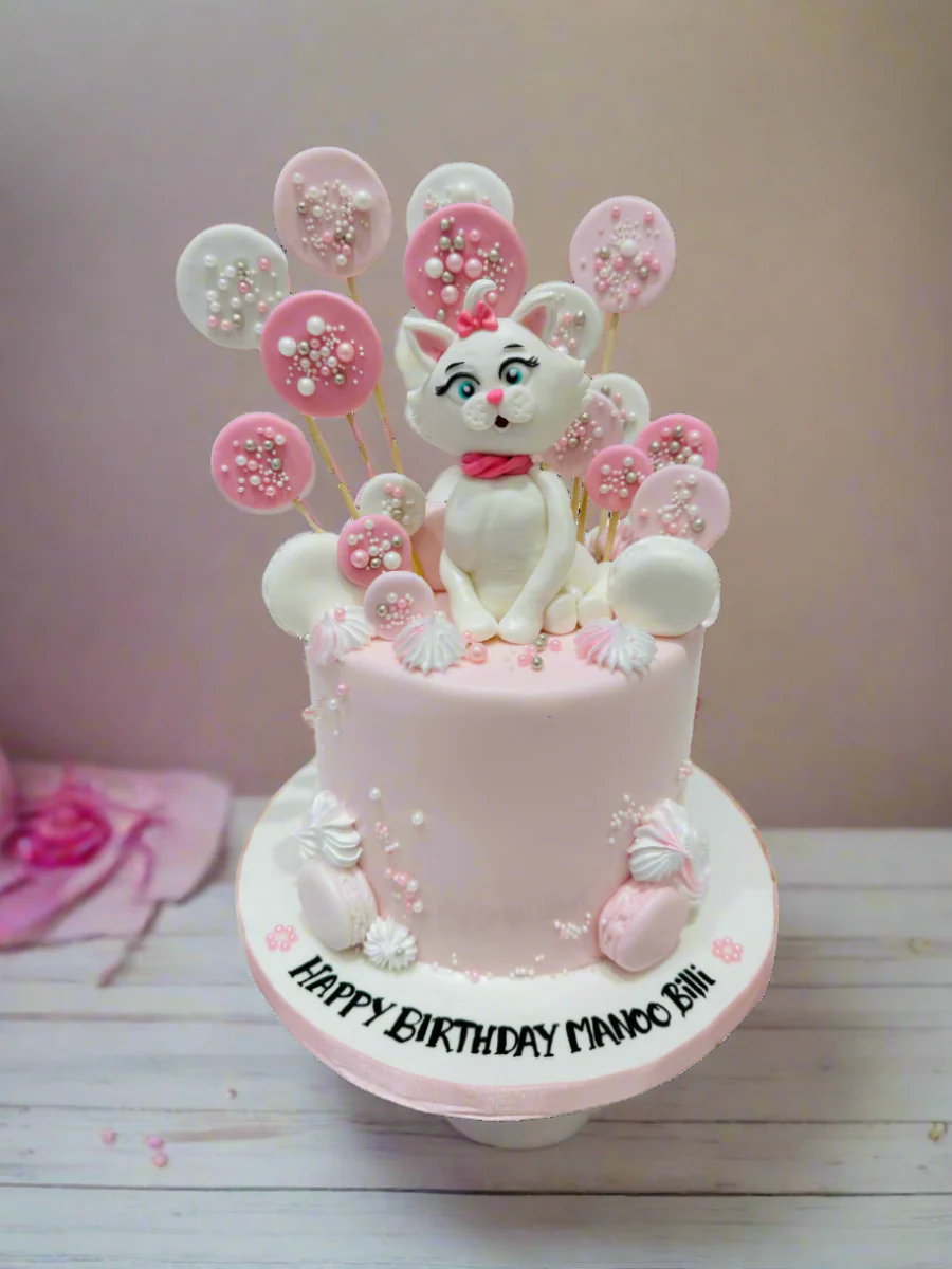 Pink & White Kitty Fondant Cake - Image 5