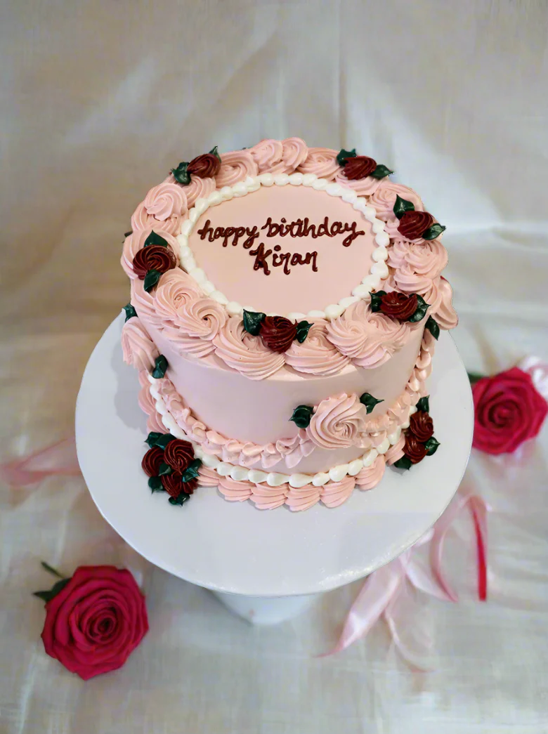 Pink & Wine Floral Cake - Image 2
