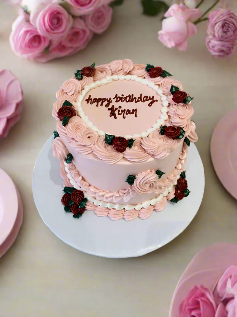 Pink & Wine Floral Cake - Image 4