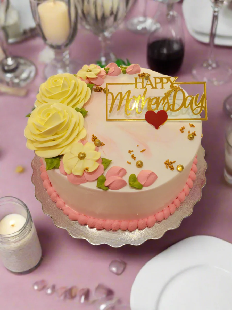 Pink Yellow Floral Mother's Day Cake - Image 3