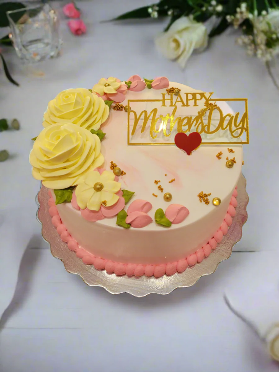 Pink Yellow Floral Mother's Day Cake - Image 4