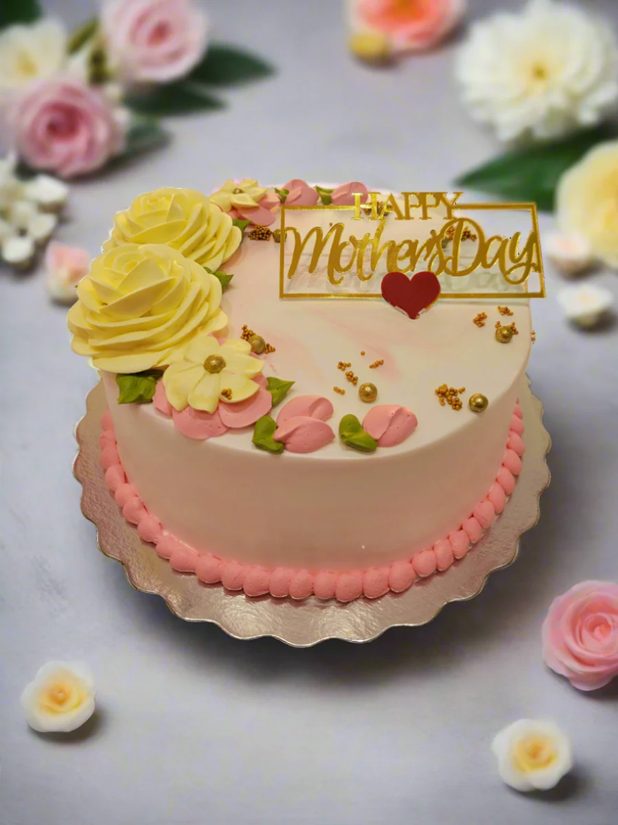 Pink Yellow Floral Mother's Day Cake - Image 6