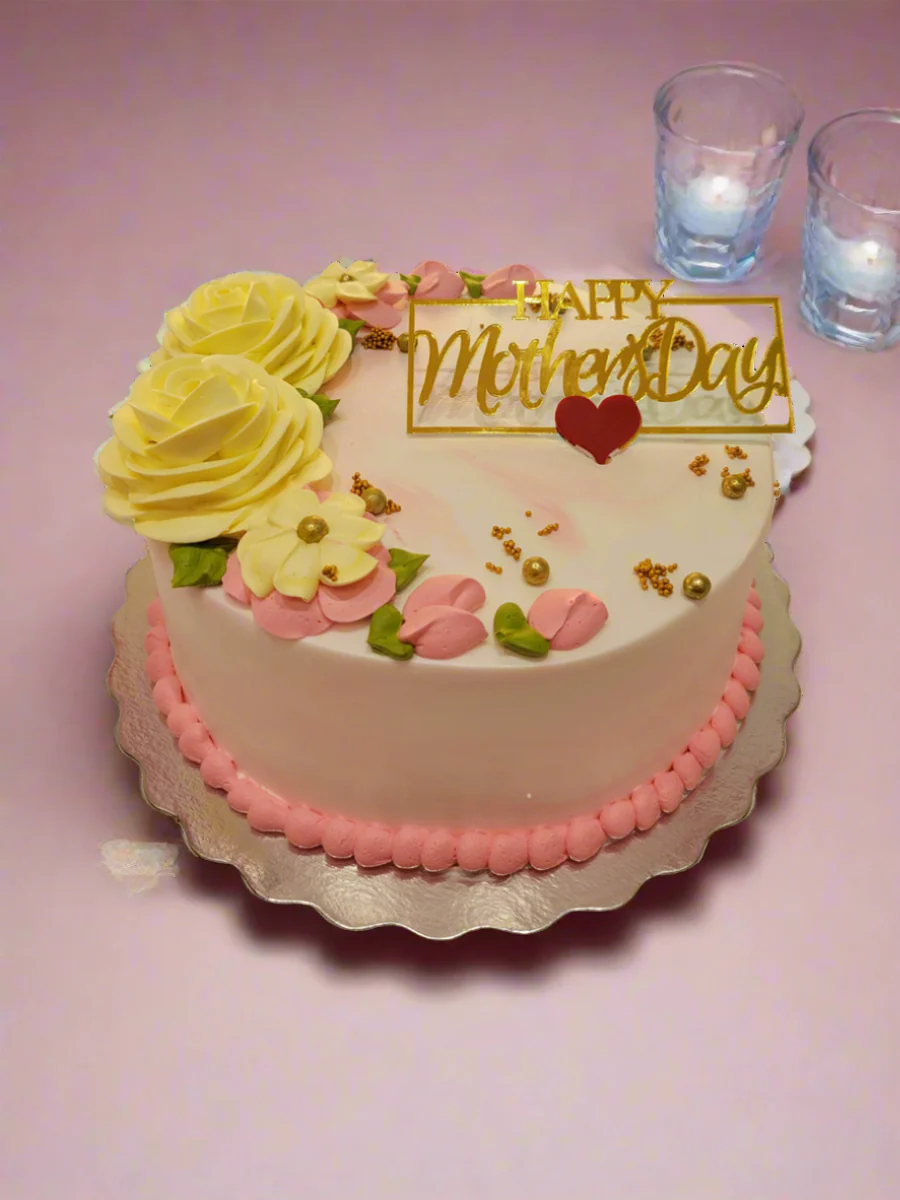 Pink Yellow Floral Mother's Day Cake - Image 7