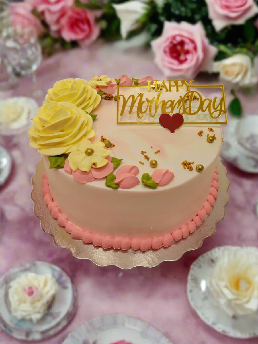 Pink Yellow Floral Mother's Day Cake - Image 8