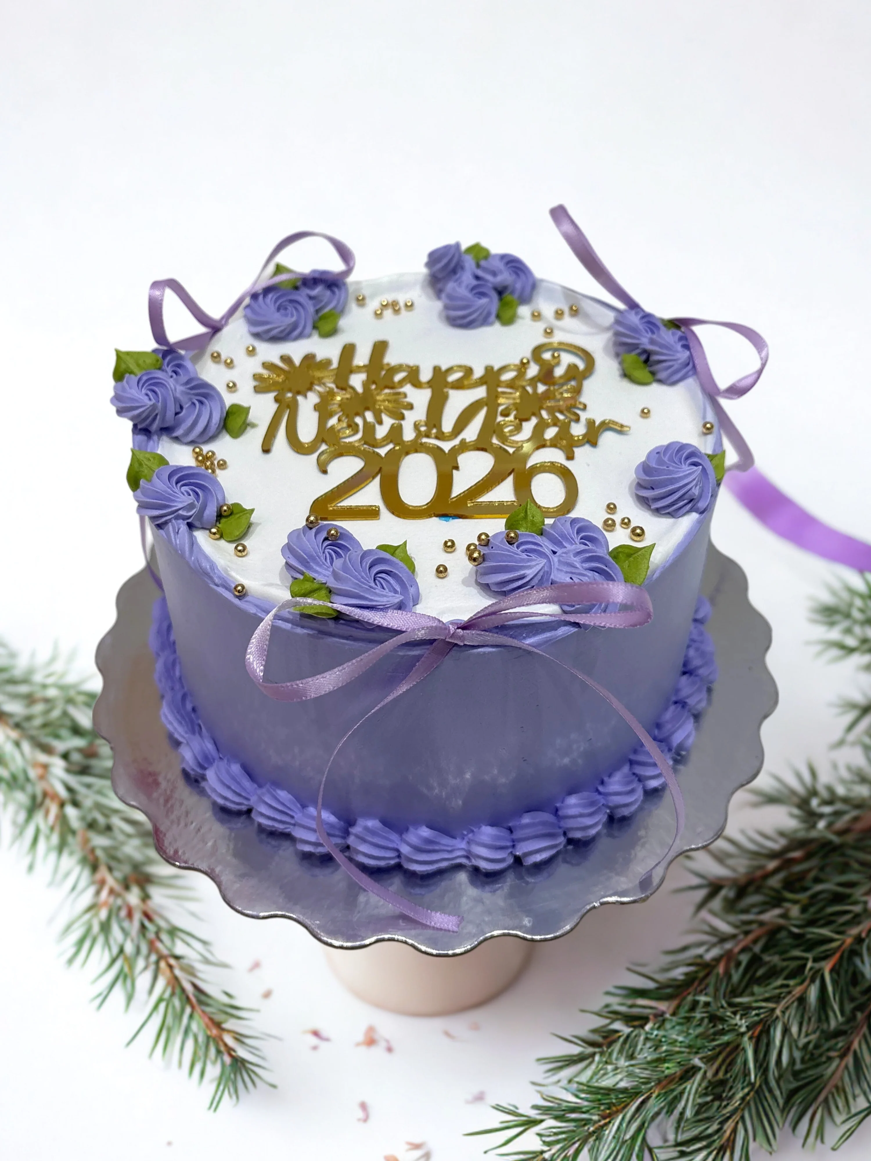 Purple Bow Floral Cake - Image 3