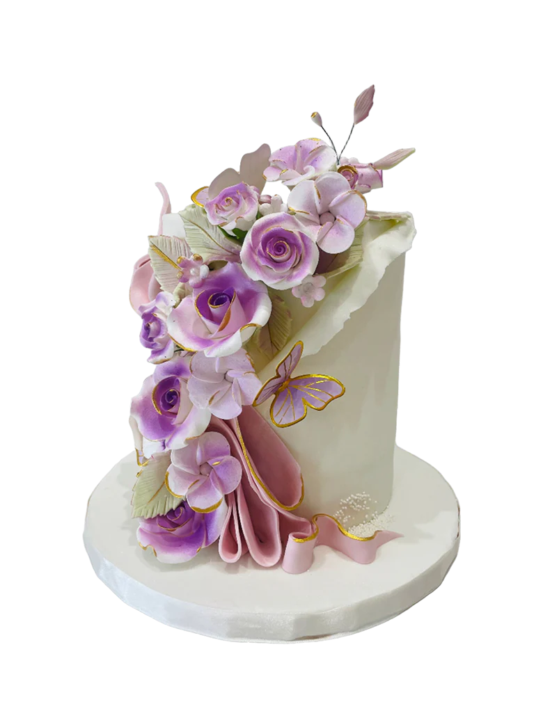 Purple Flowers Fondant Cake