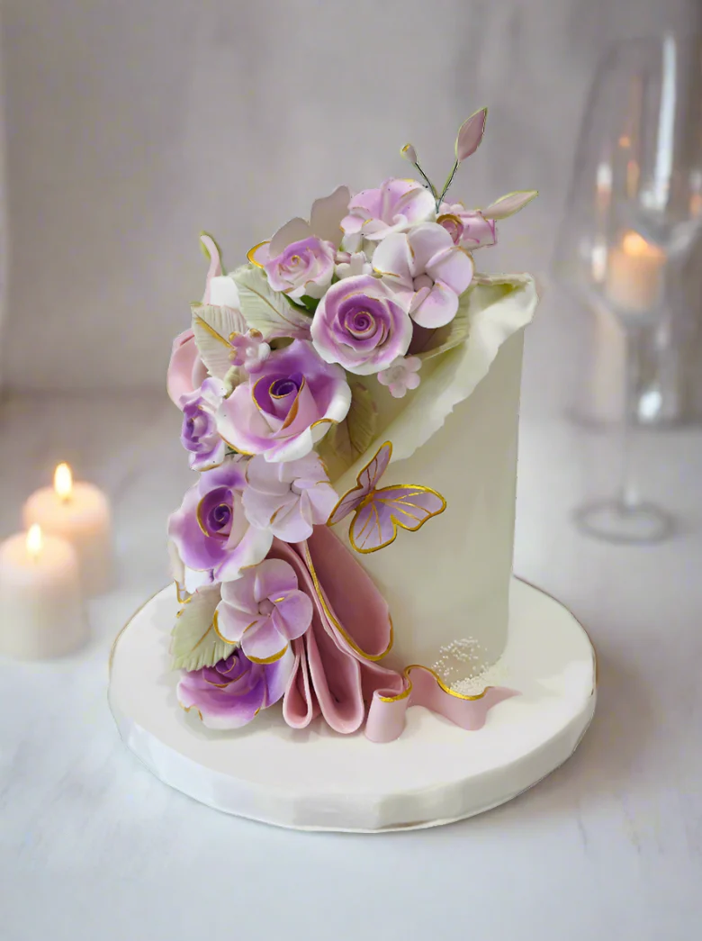 Purple Flowers Fondant Cake - Image 2