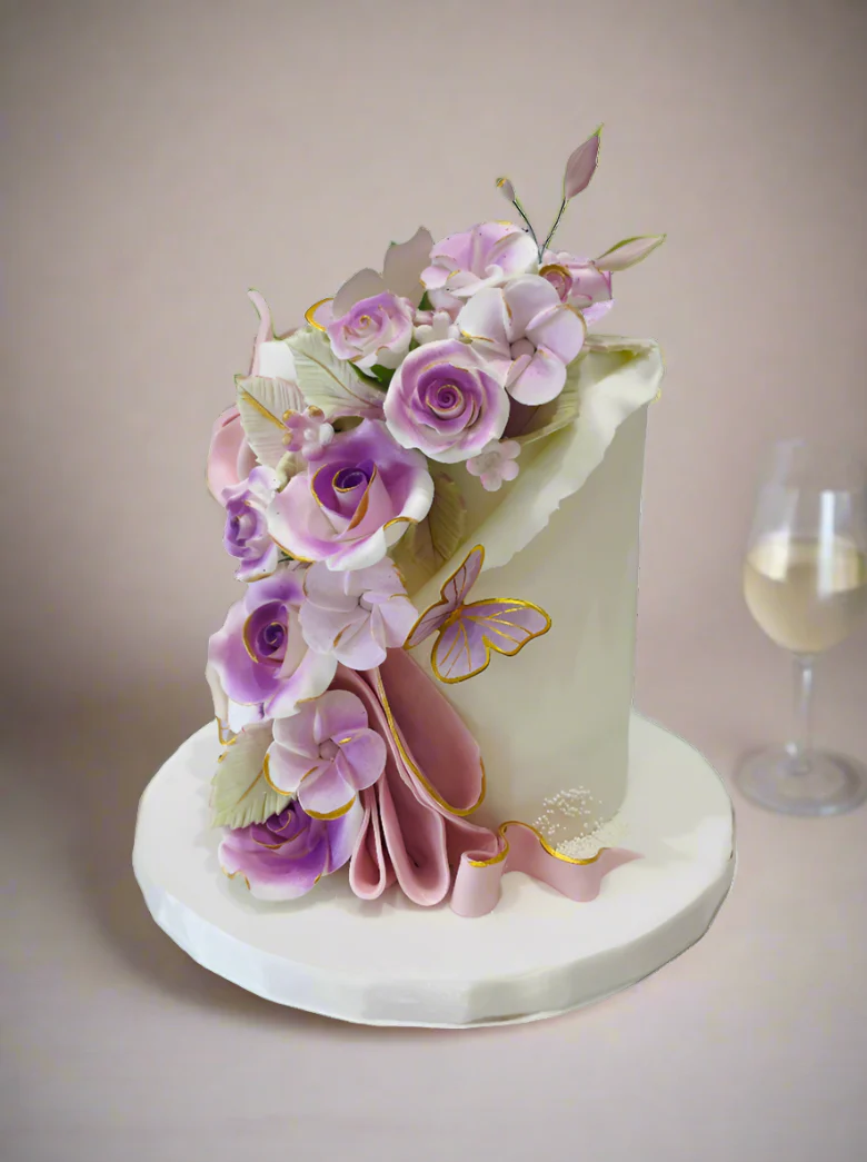 Purple Flowers Fondant Cake - Image 3