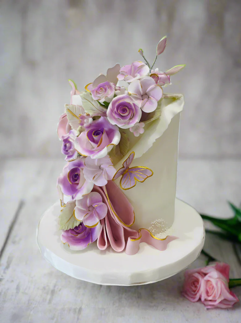 Purple Flowers Fondant Cake - Image 4