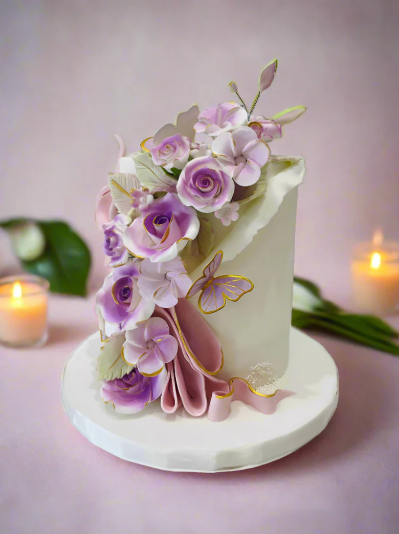 Purple Flowers Fondant Cake - Image 5