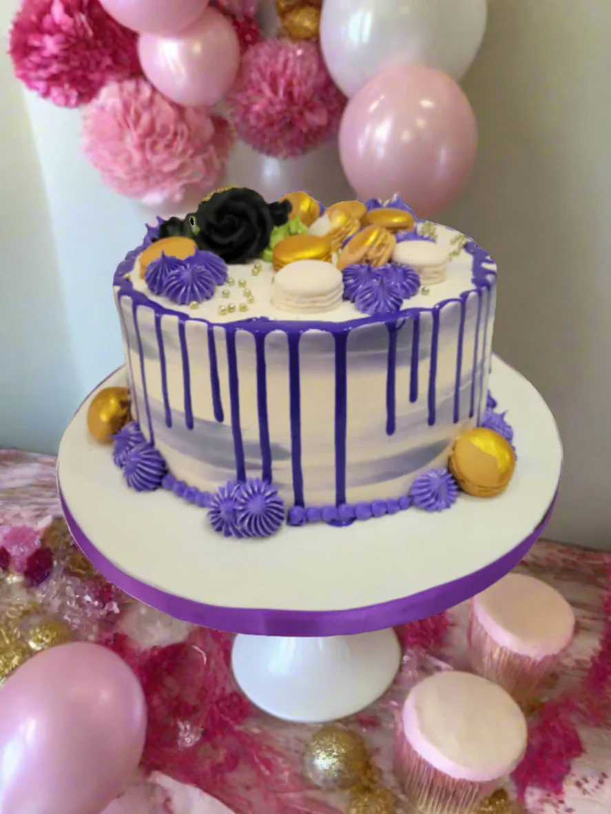 Purple & Gold Birthday Cake - Image 3