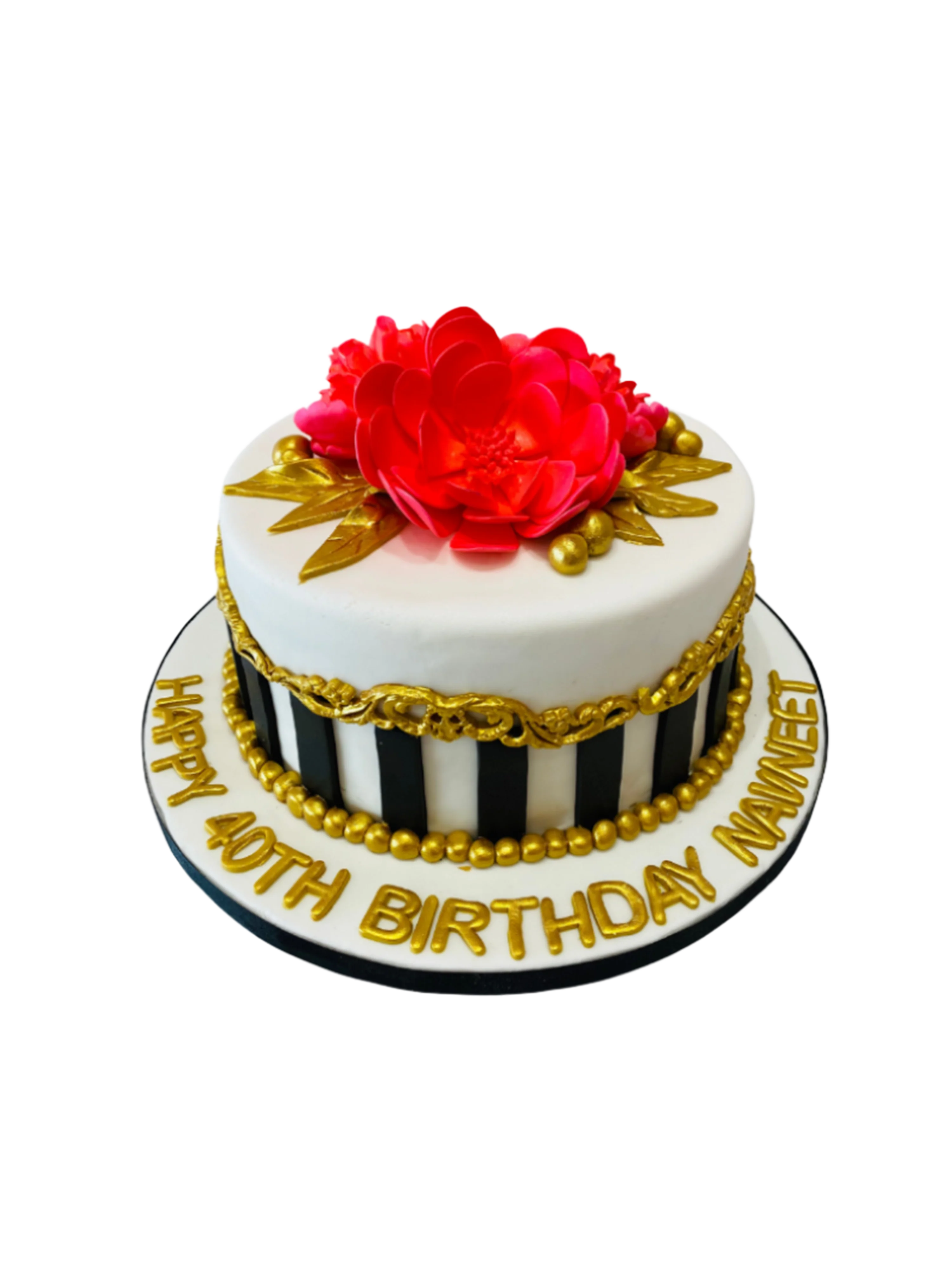Red Dahlia Gold Fondant Cake