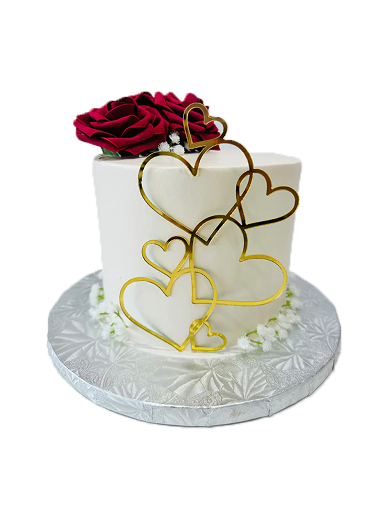 Red Flowers & Golden Hearts Cake