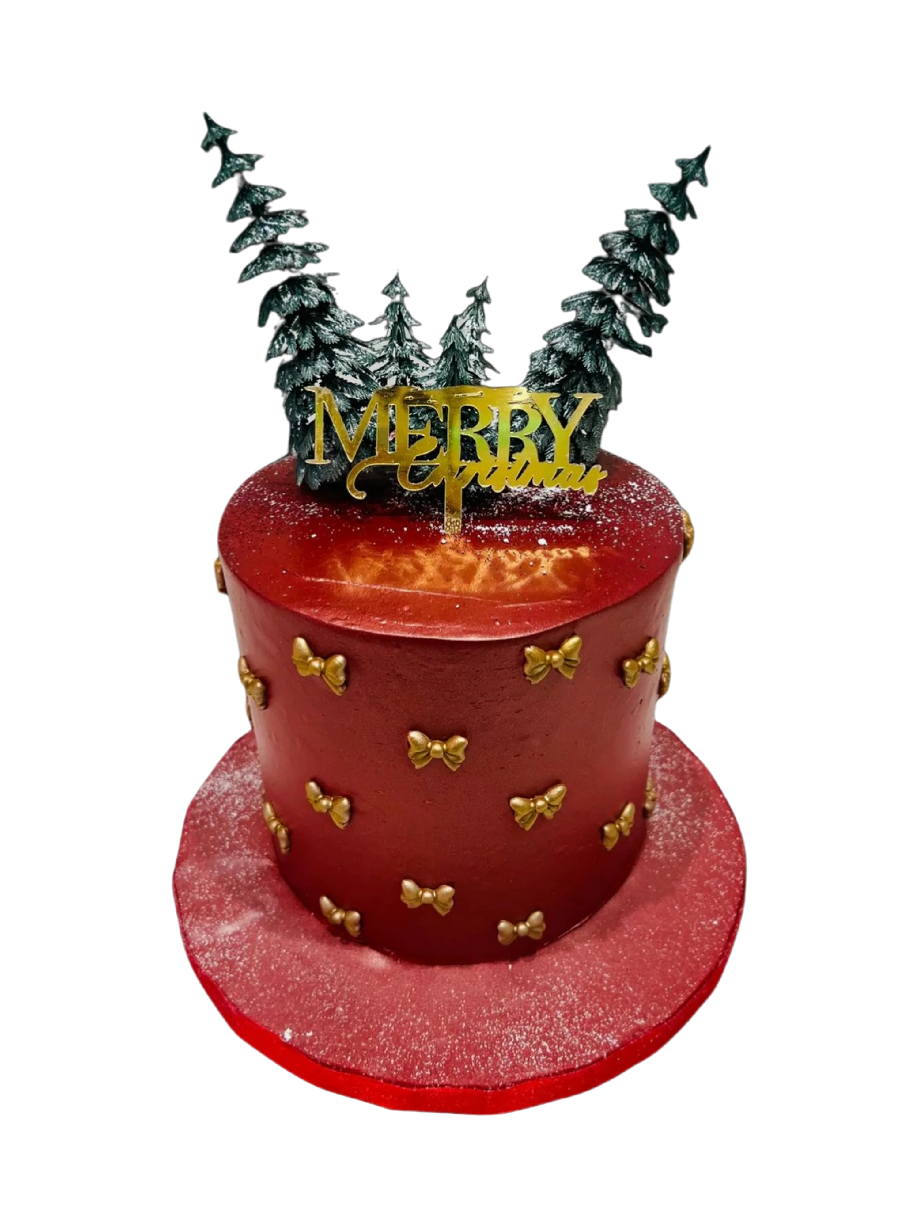 Red & Gold Bows Christmas Cake