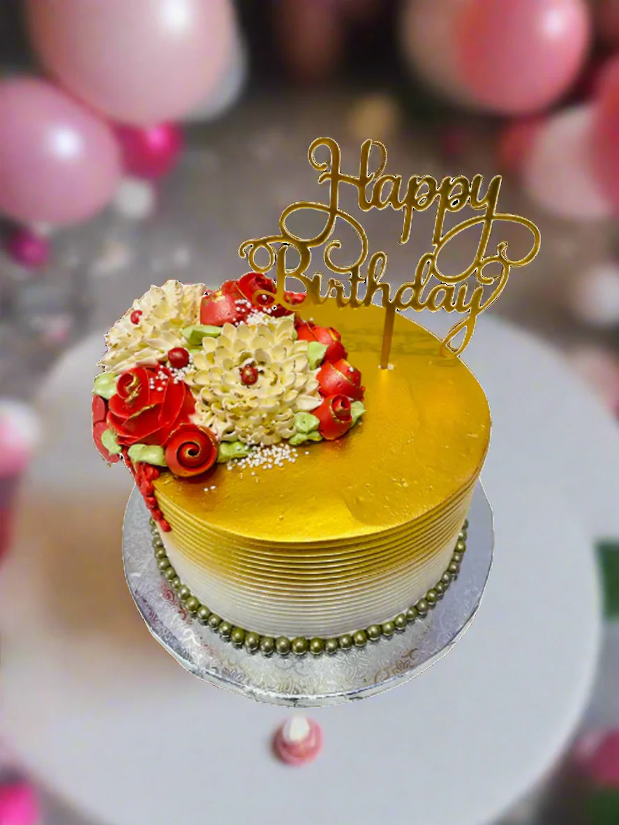 Red & Gold Cream Cake - Image 3