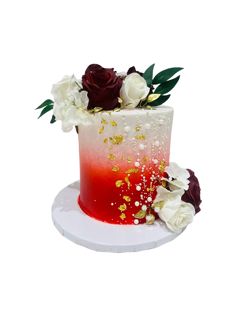 Red & Gold Floral Cake