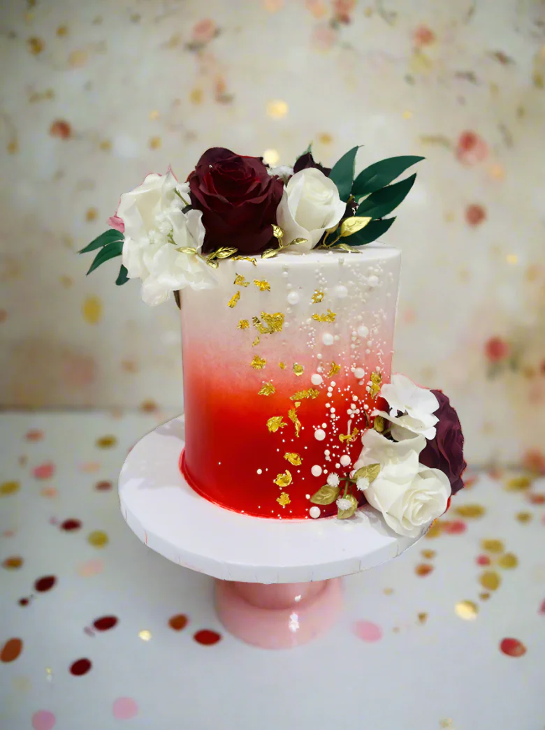 Red & Gold Floral Cake - Image 2