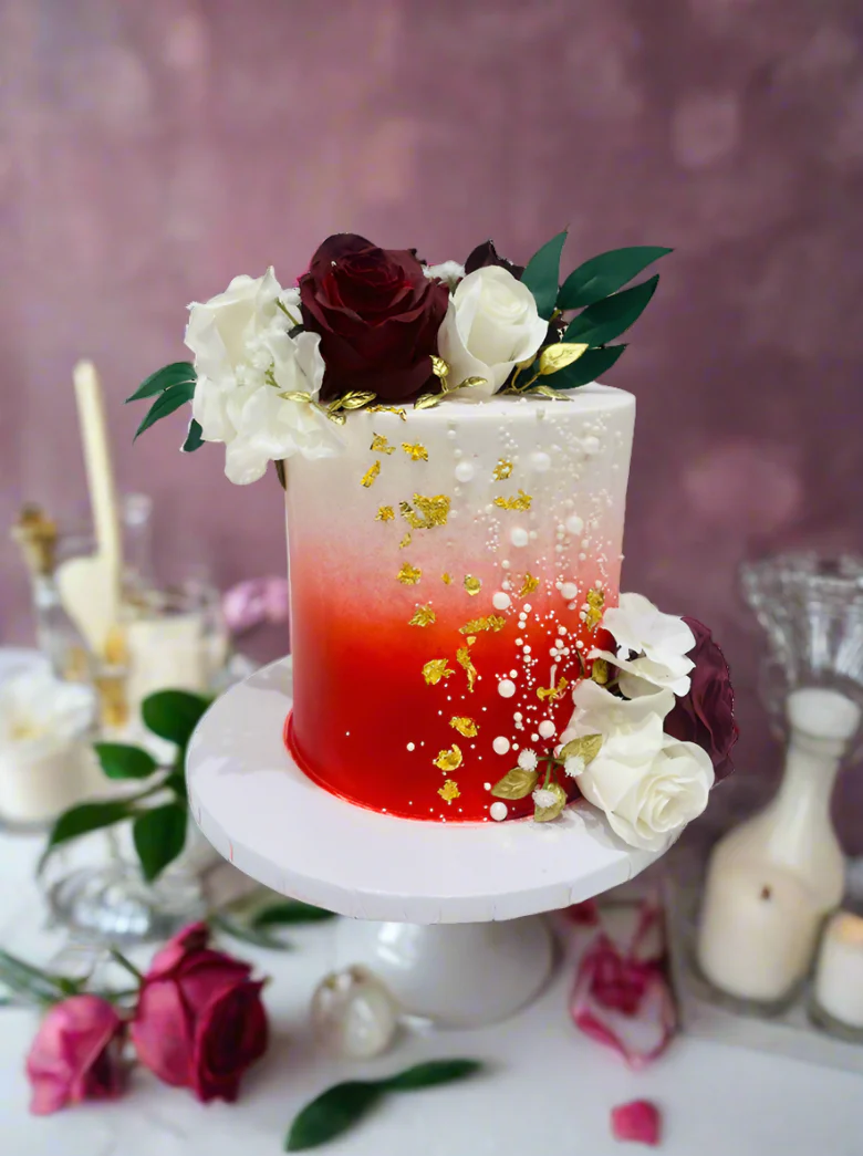 Red & Gold Floral Cake - Image 3