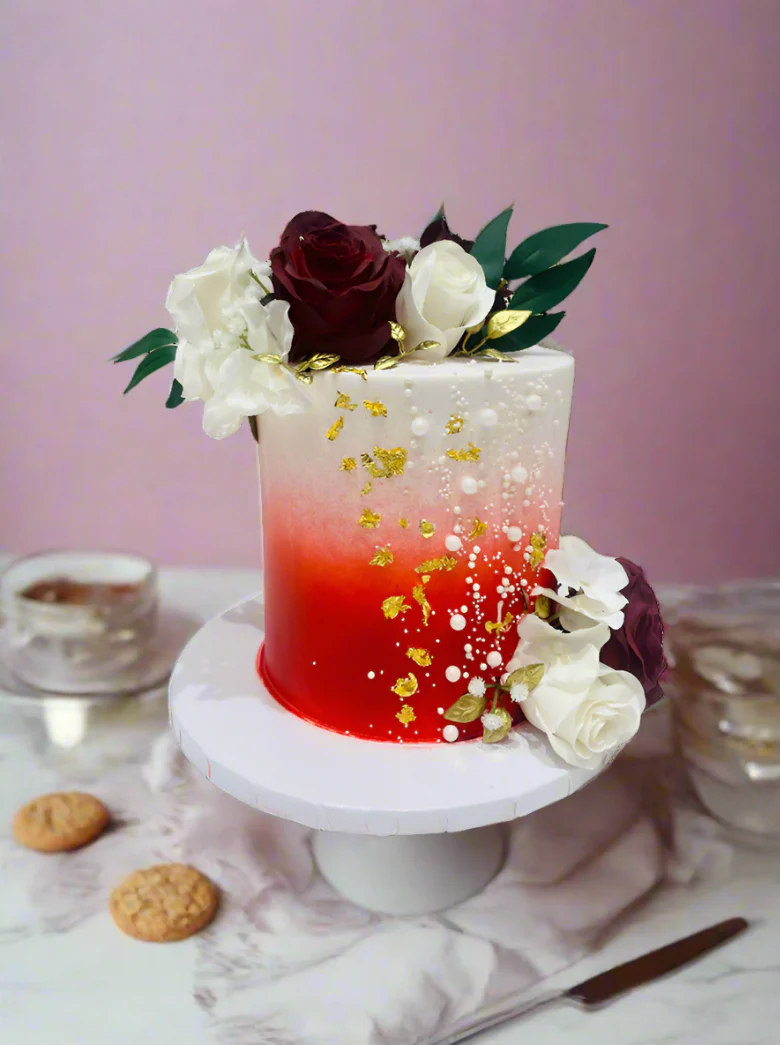 Red & Gold Floral Cake - Image 4