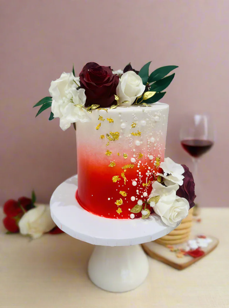 Red & Gold Floral Cake - Image 5