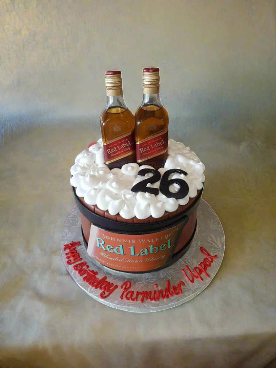 Red Label Bottle Fondant Cake - Image 3
