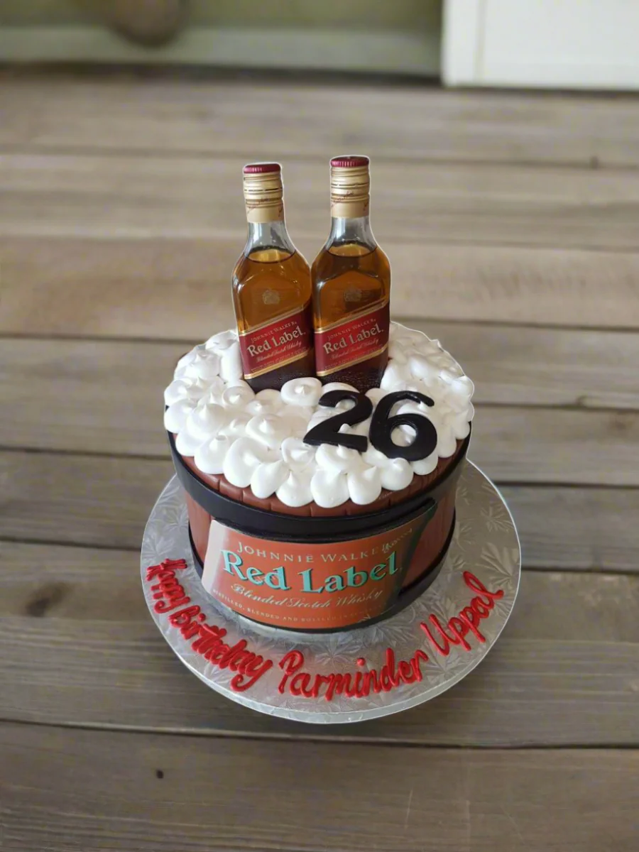 Red Label Bottle Fondant Cake - Image 4