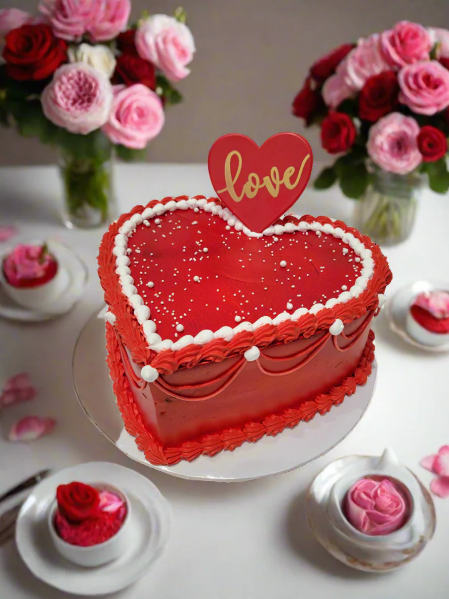 Red Love Heart Valentine Cake - Image 2