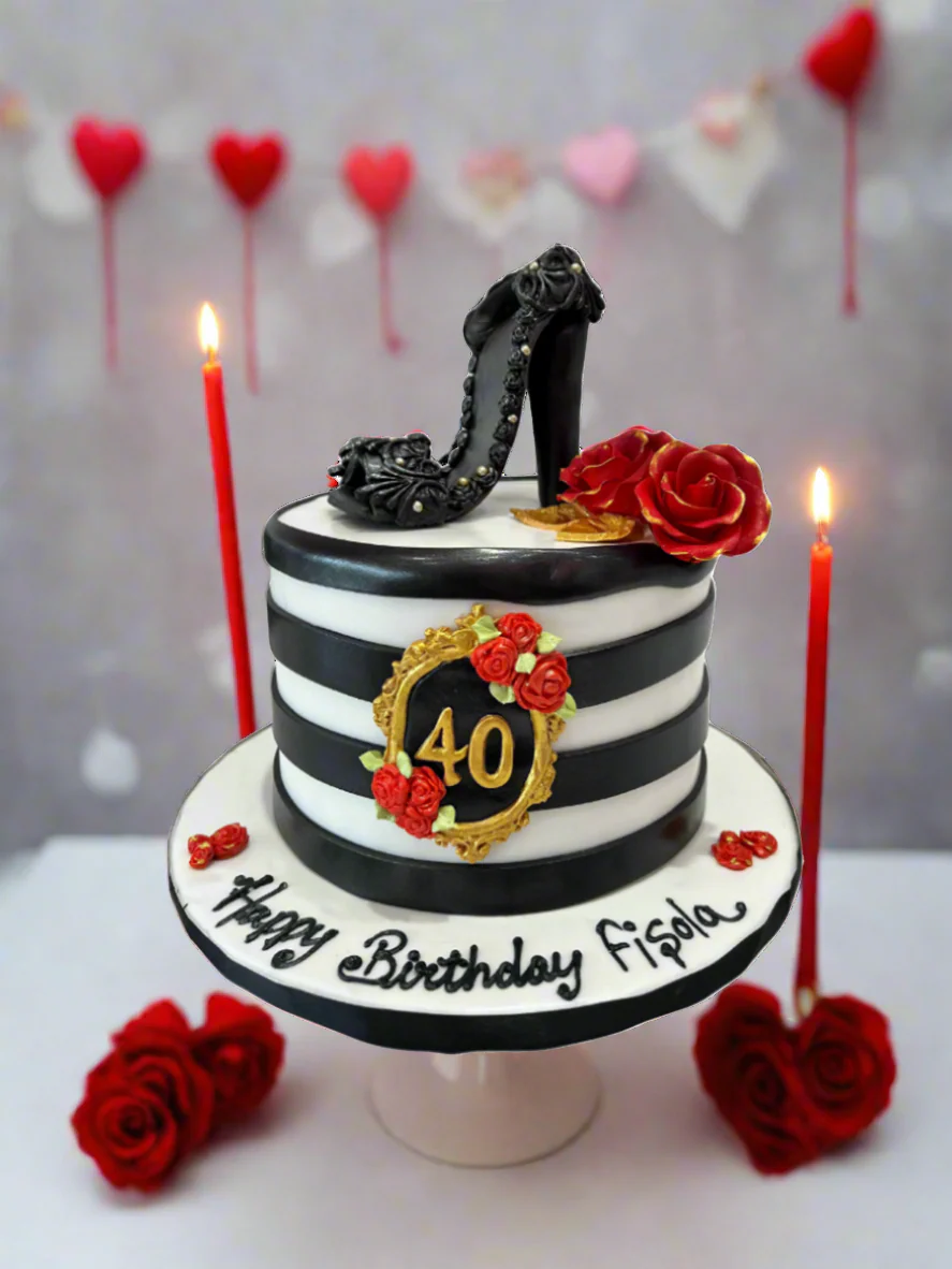Red Roses Heel Fondant Cake - Image 2