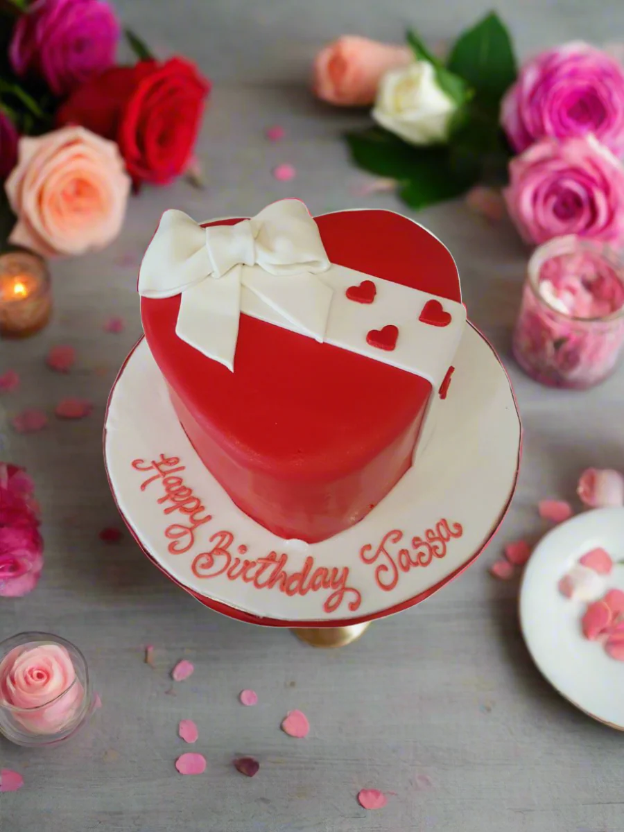 Red Valentine Fondant Heart Cake - Image 3