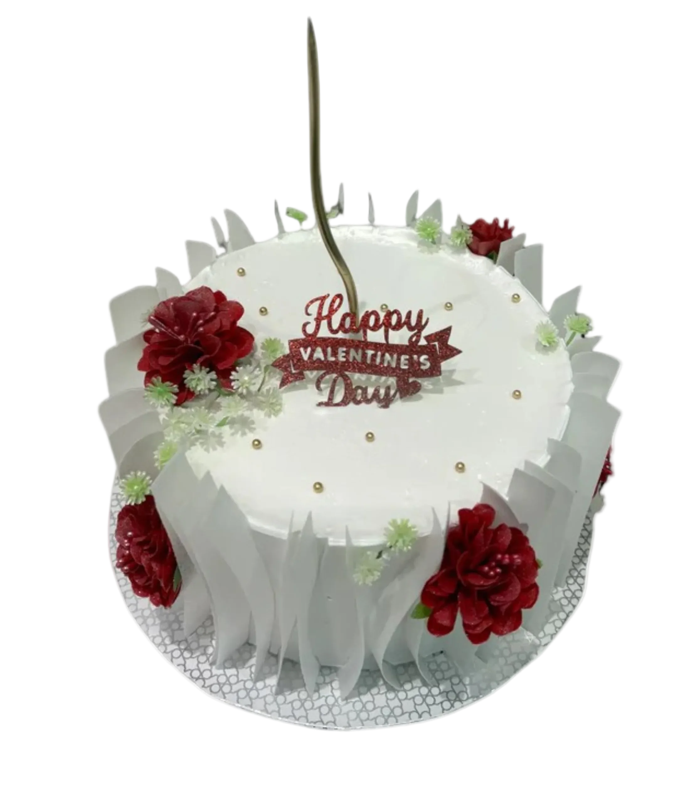 Red Floral Wafer Paper Cream Cake