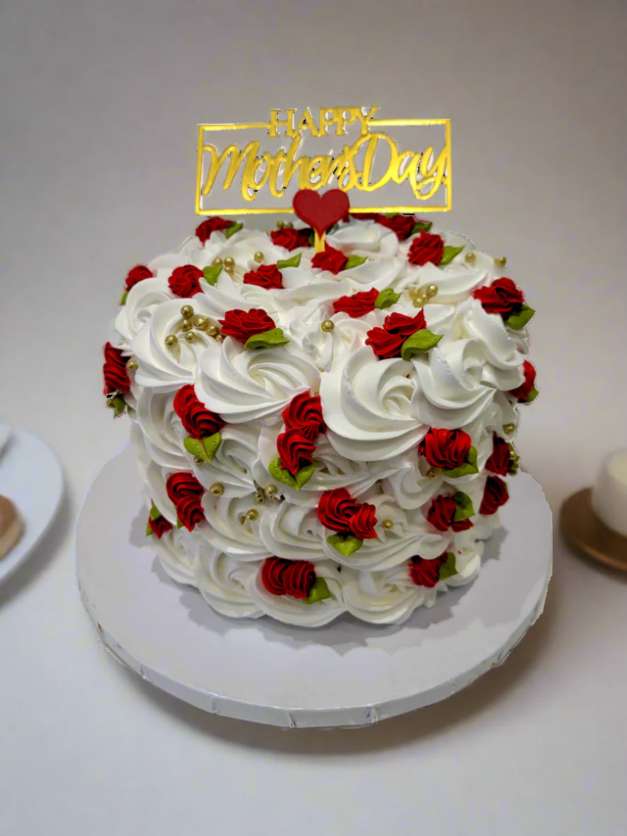 Red & White Rosette Mother's Day Cake - Image 2