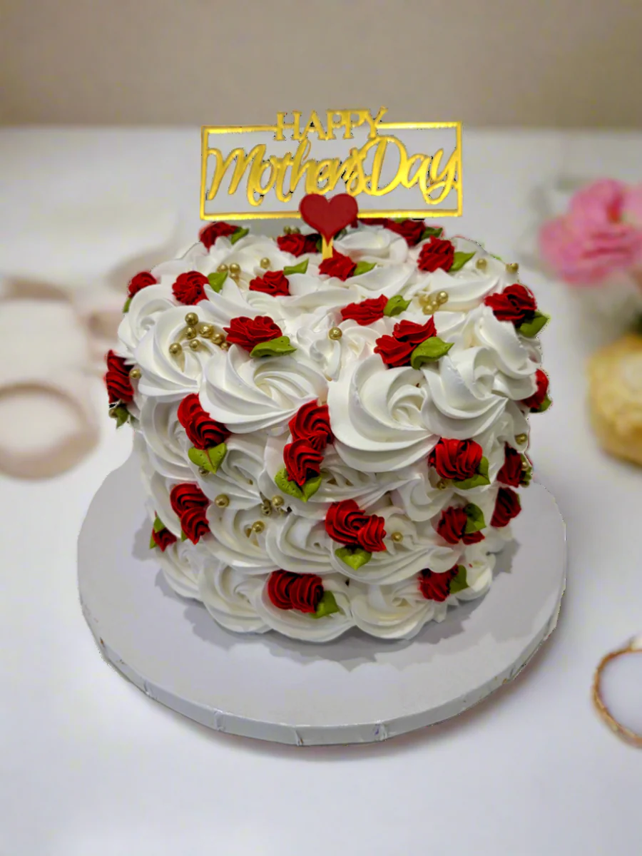 Red & White Rosette Mother's Day Cake - Image 3