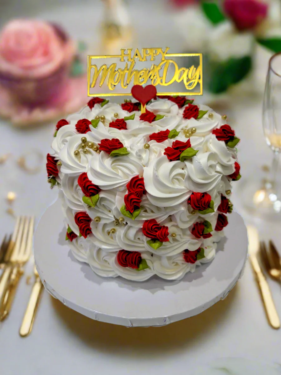 Red & White Rosette Mother's Day Cake - Image 4