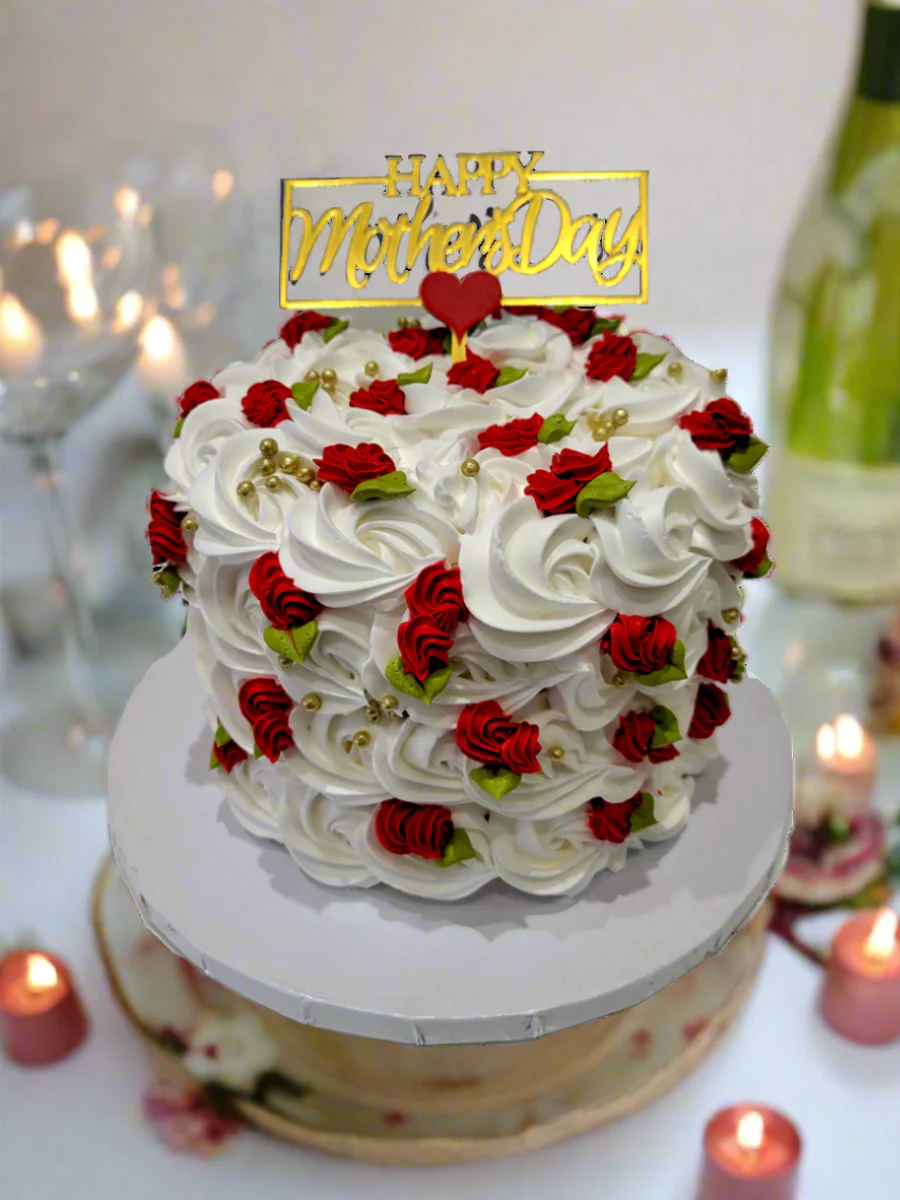 Red & White Rosette Mother's Day Cake - Image 5