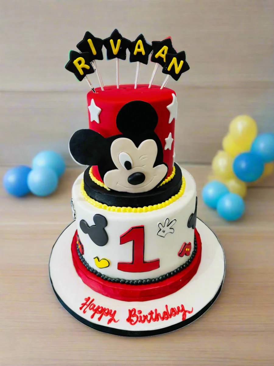 Rivaan Mickey Mouse Fondant Tiered Cake - Image 3
