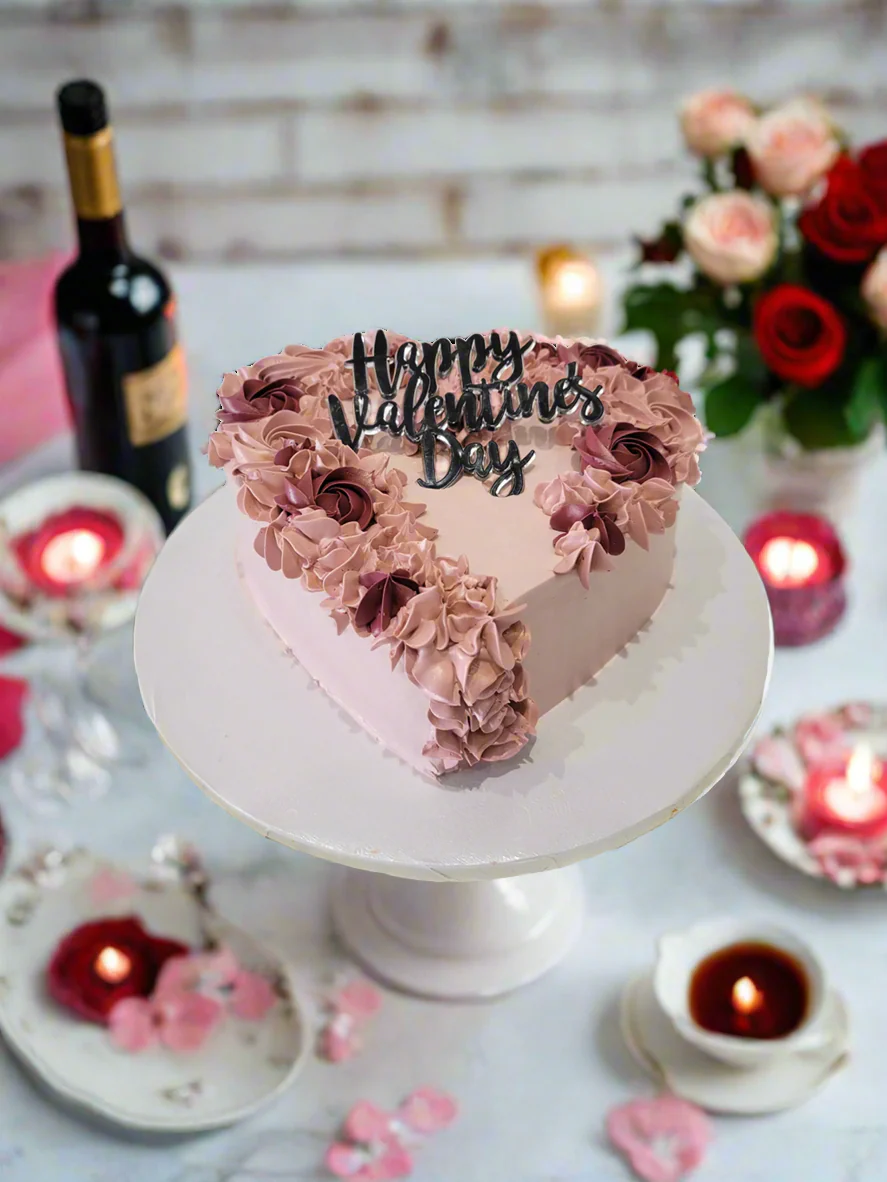 Rose Gold & Wine Heart Cake - Image 2