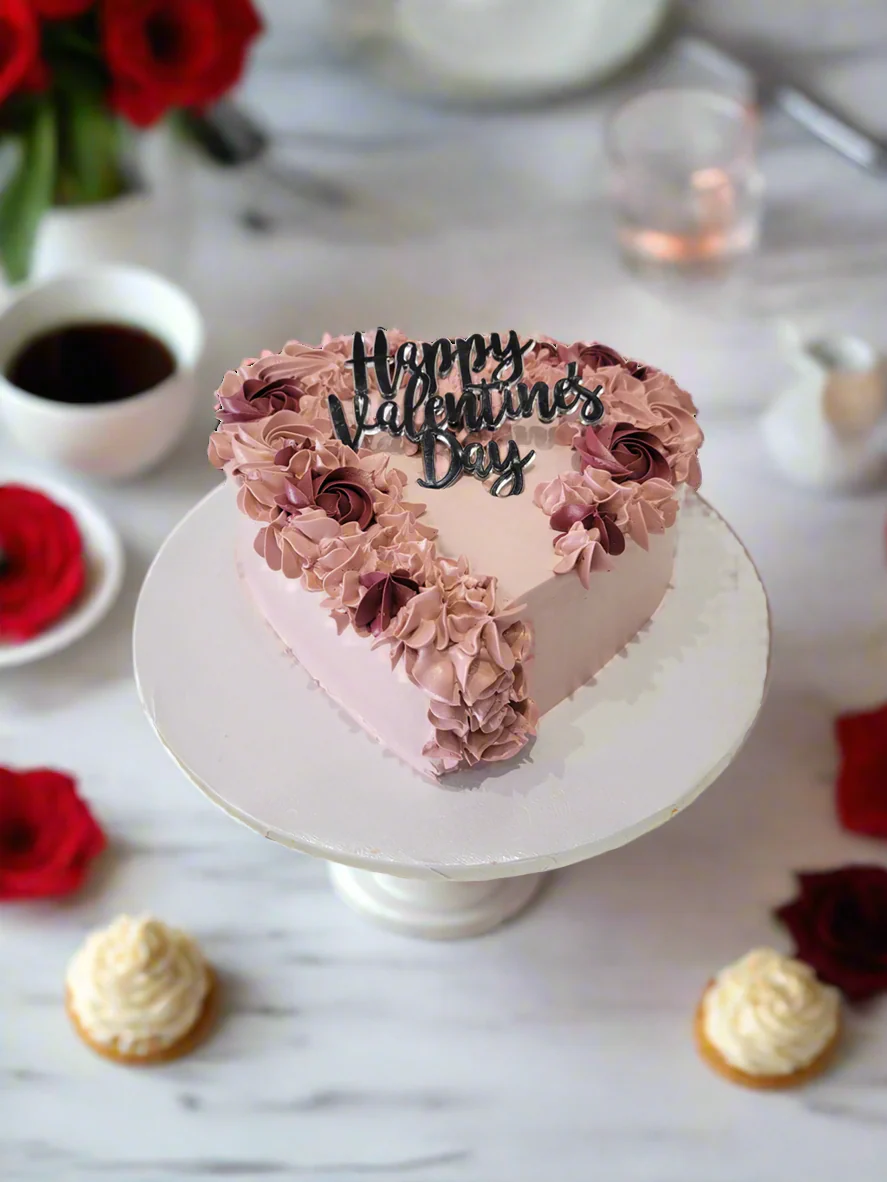 Rose Gold & Wine Heart Cake - Image 3
