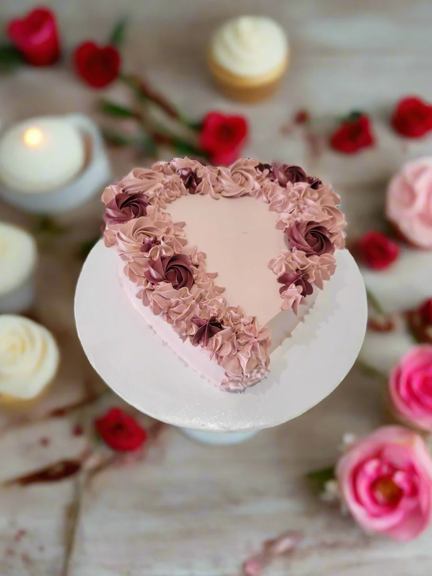 Rose Gold & Wine Heart Cake - Image 4