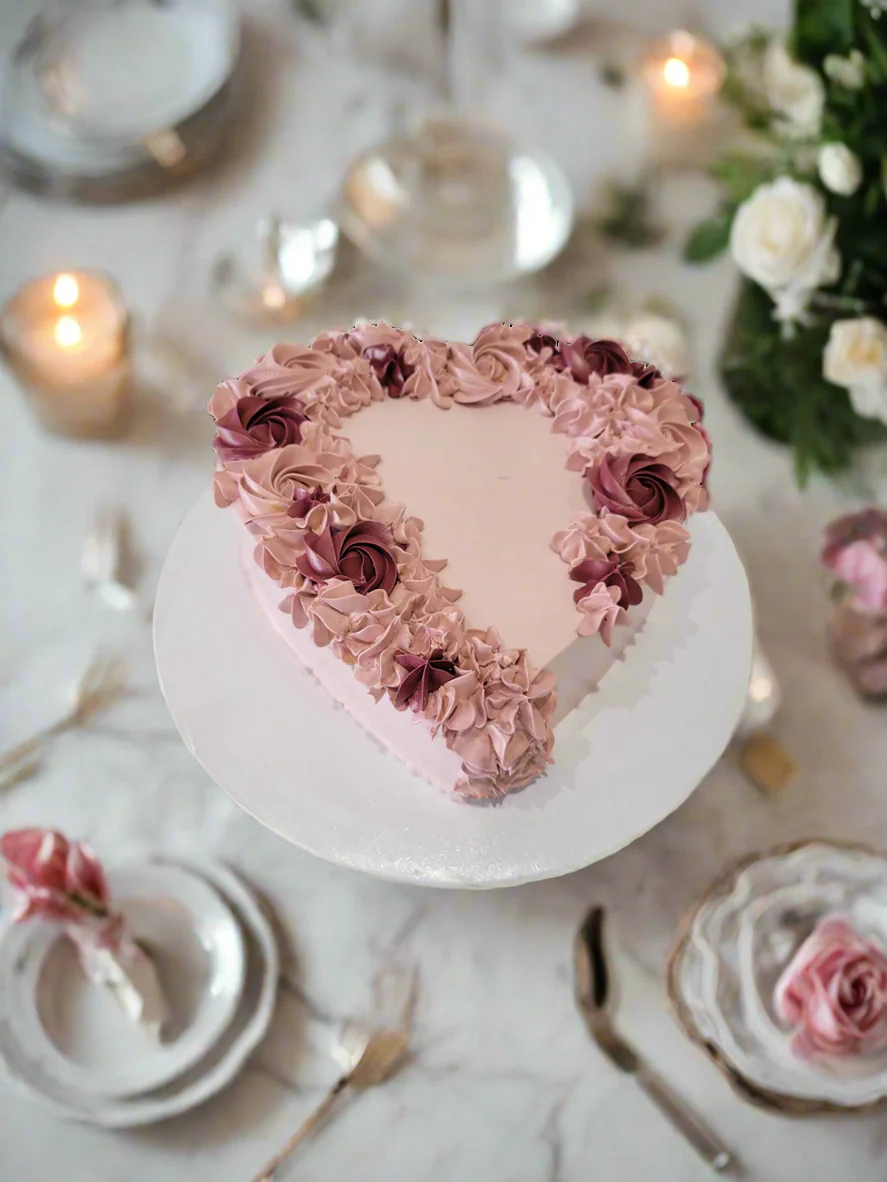 Rose Gold & Wine Heart Cake - Image 6