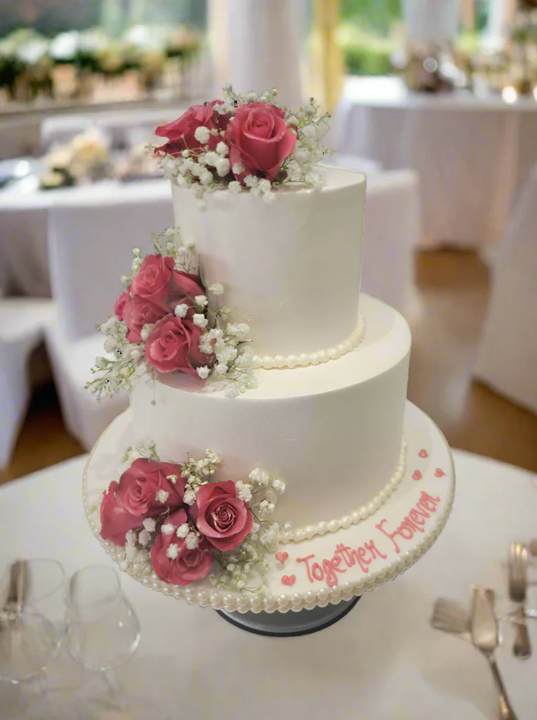 Rose Pink & Ivory Tiered Cake - Image 4