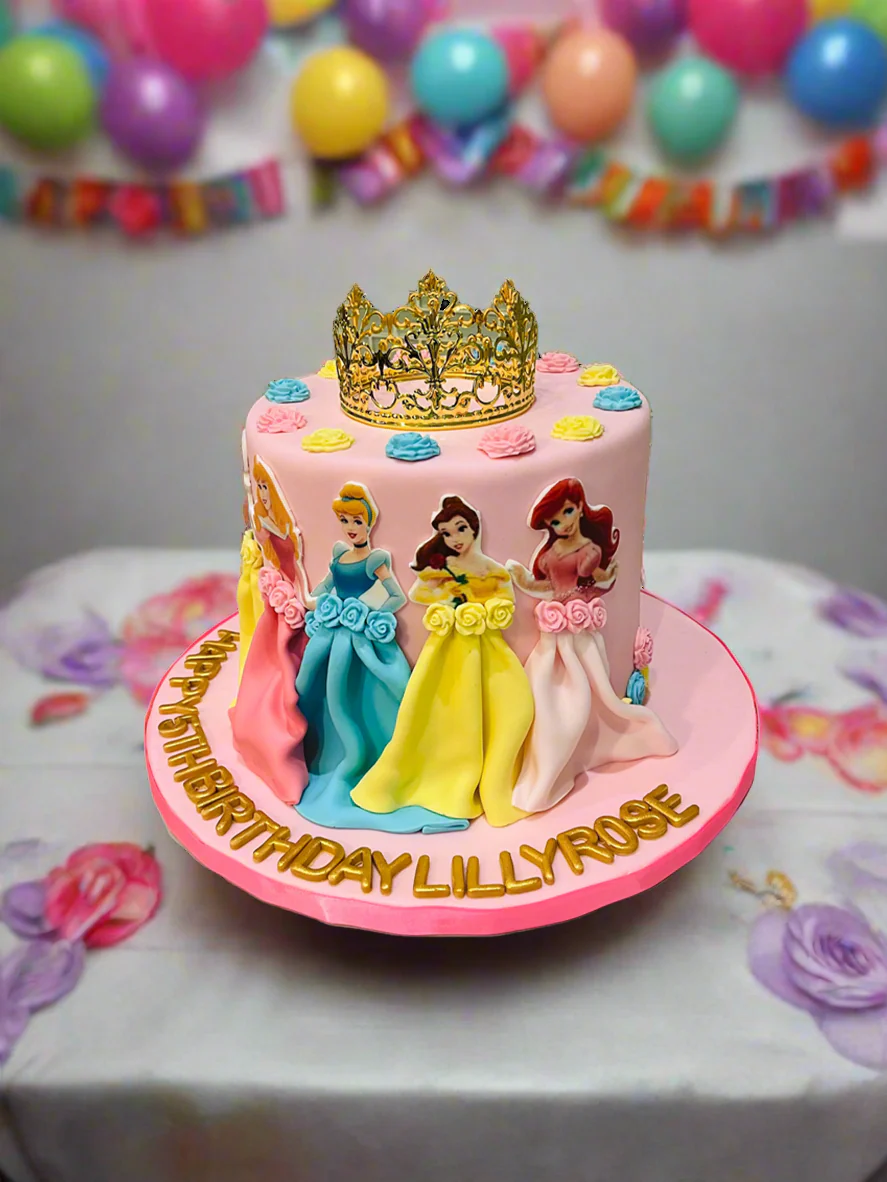 Rose Princess Crown Fondant Cake - Image 3