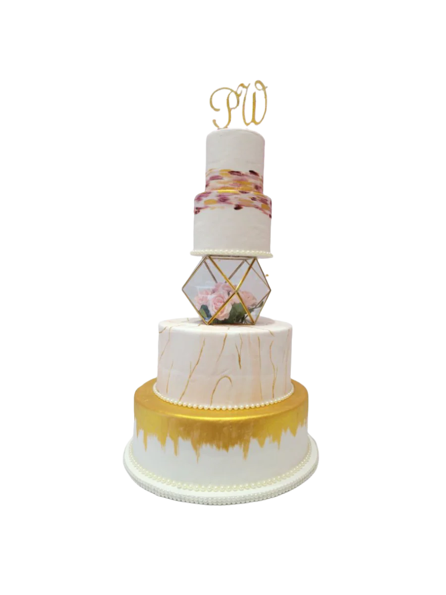 Rosy Pink & Gold Wedding Cake
