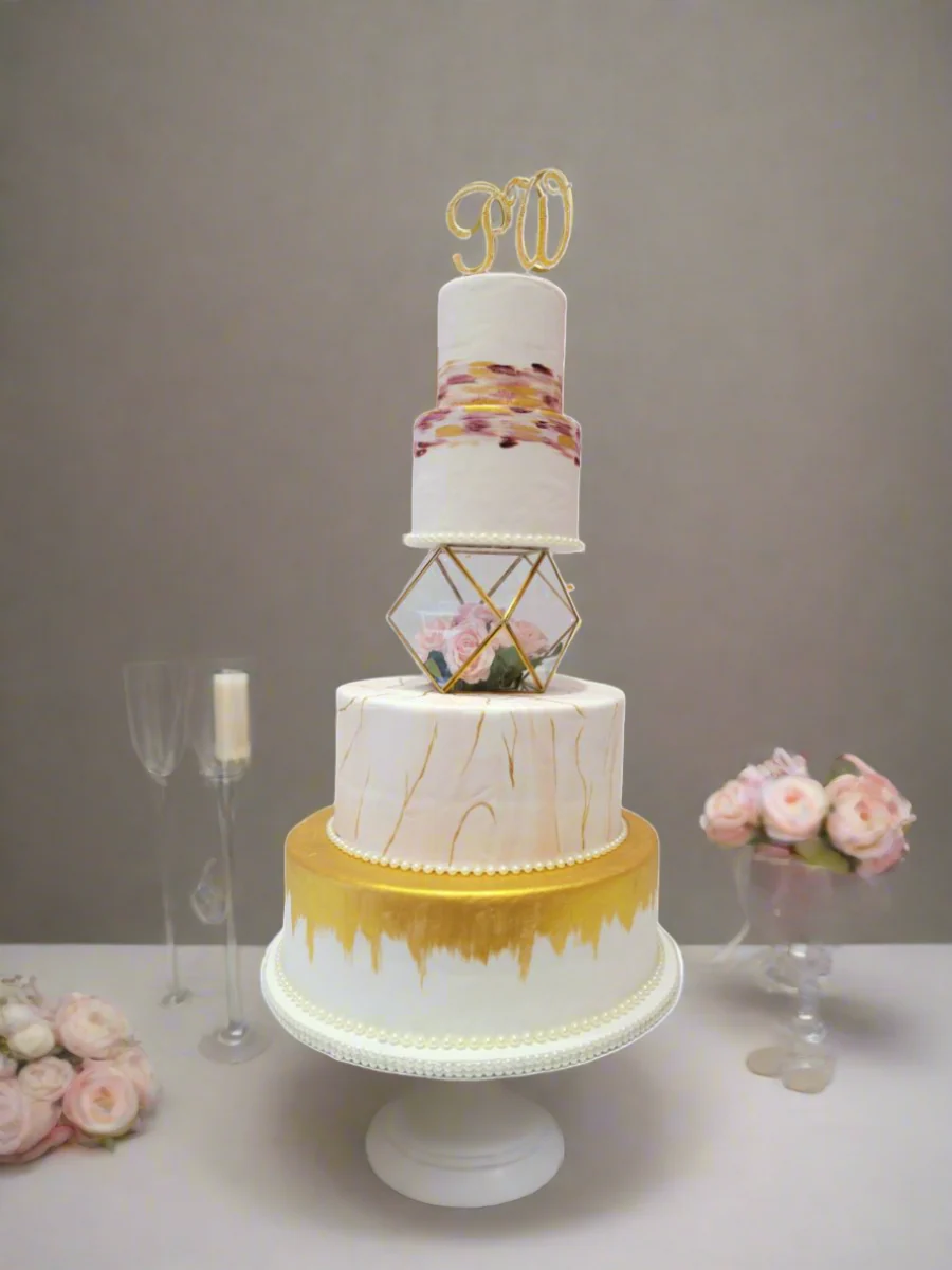 Rosy Pink & Gold Wedding Cake - Image 2