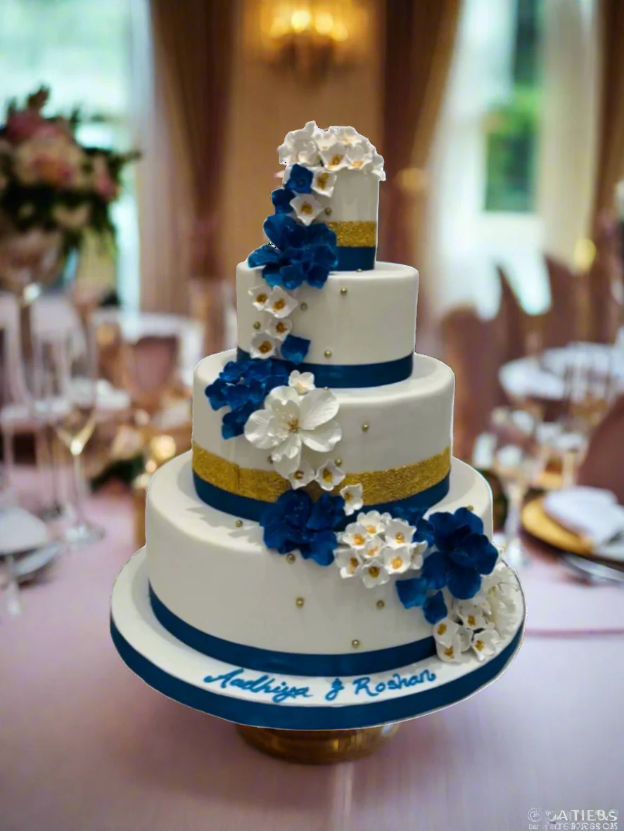 Royal Blue & Gold Wedding Cake - Image 2