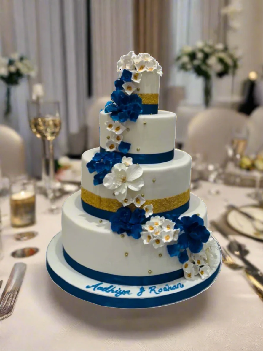 Royal Blue & Gold Wedding Cake - Image 3