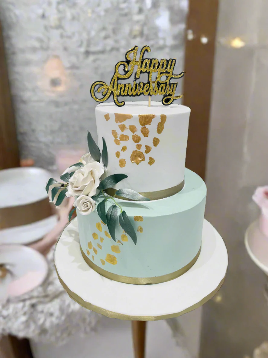 Sage Green Anniversary Tiered Cake - Image 3